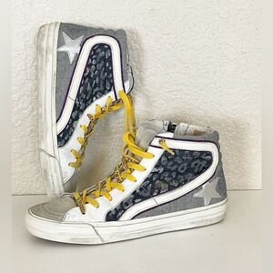 Golden Goose High-Top Sneakers in Gray, White & Yellow